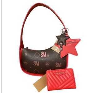 🍓Steve Madden Red Multi Bloni Shoulder Bag with Red Multi BSpark Wallet NWT 🍓